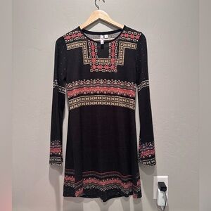 Alya Knit Dark Gray‎ Boho Long Sleeve Mini Dress Size Medium